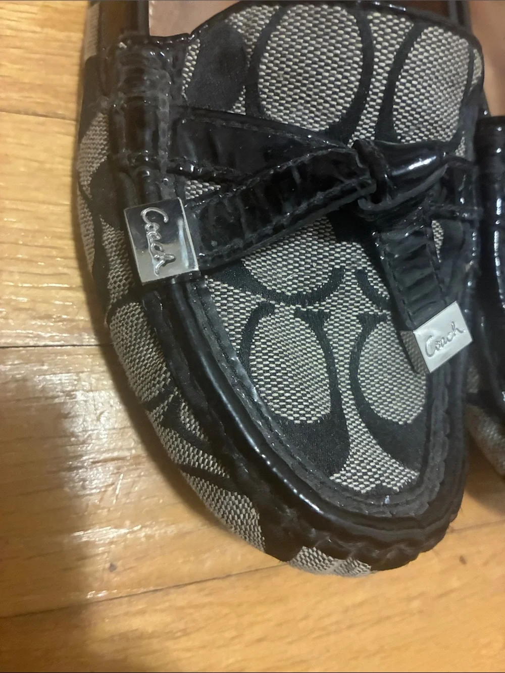 Coach Black and Gray Signature Canvas Loafers Authentic sz 7.5